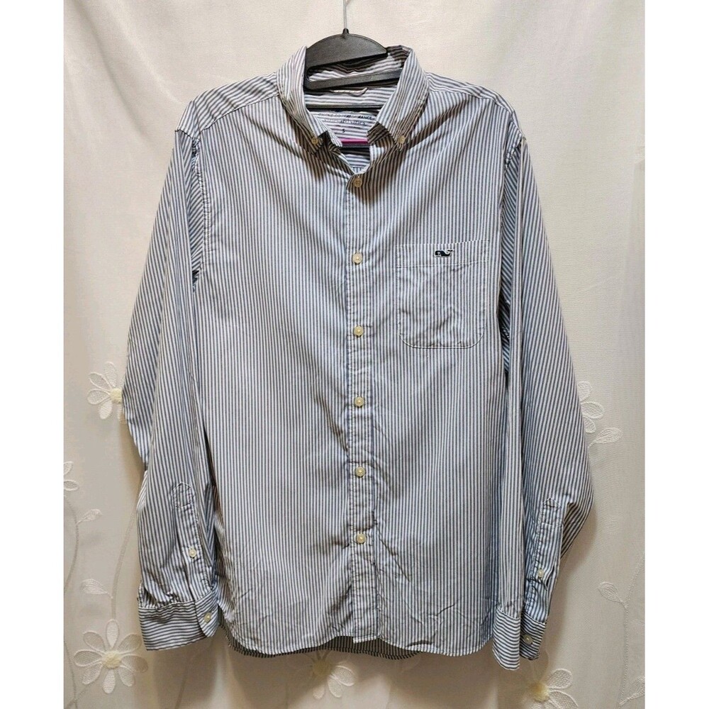 Vineyard Vines Womens Small Blue Shirt Stripes Quick Dry Wicking Career Stretchy